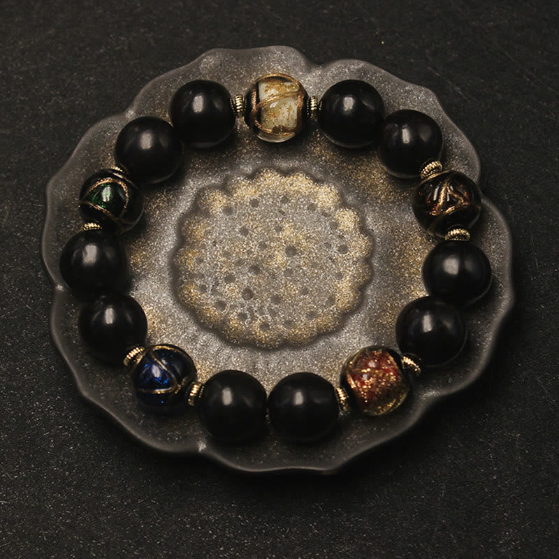 Buddha Stones Western Soapberry Incense Ash Liuli Glass Bead Wealth Bracelet - Western Soapberry&Liuli Glass - image 0