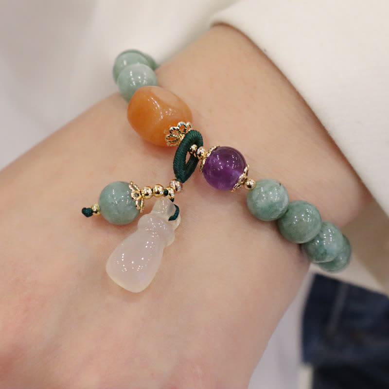 Buddha Stones Cyan Jade Lotus Pumpkin Wish Peace Buckle Amethyst Crystal Healing Bracelet - Wish - image 7