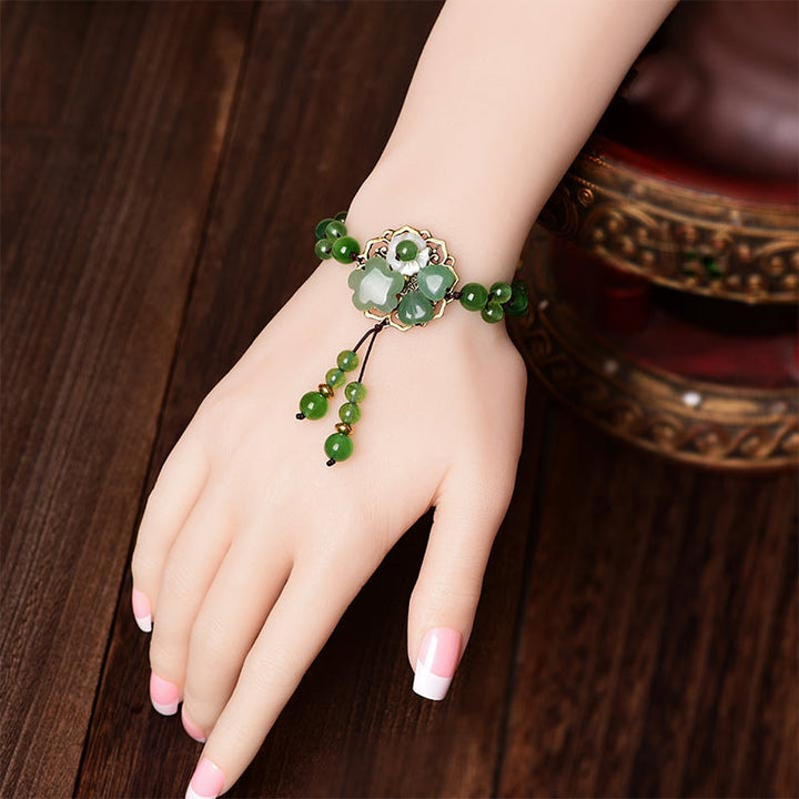 Buddha Stones Natural Green Jade Luck Dangling Flower Bracelet - image 13