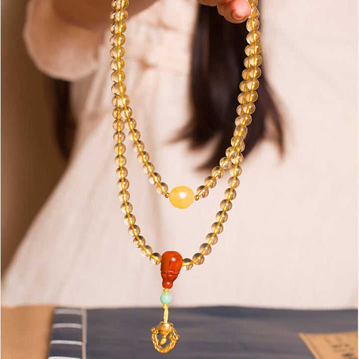 925 Sterling Silver 108 Mala Beads Natural Citrine Red Agate Amber Pleasure Charm Bracelet - image 1