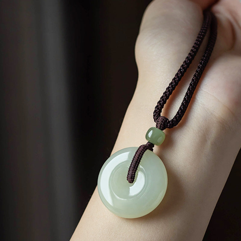 Buddha Stones Natural Round Jade Peace Buckle Luck Prosperity Necklace Pendant - image 17
