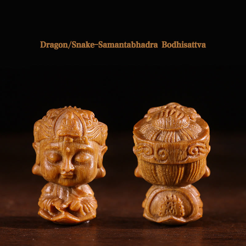 Buddha Stones Chinese Zodiac Natal Buddha Green Sandalwood Lotus Engraved Positive Home Decoration - Dragon/Snake-Samantabhadra Bodhisattva - image 6