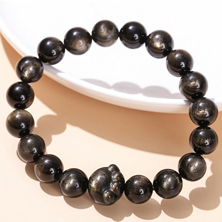 Buddha Stones Natural Gold Sheen Obsidian Silver Sheen Obsidian Cute Cat Paw Claw Wealth Bracelet - image 3