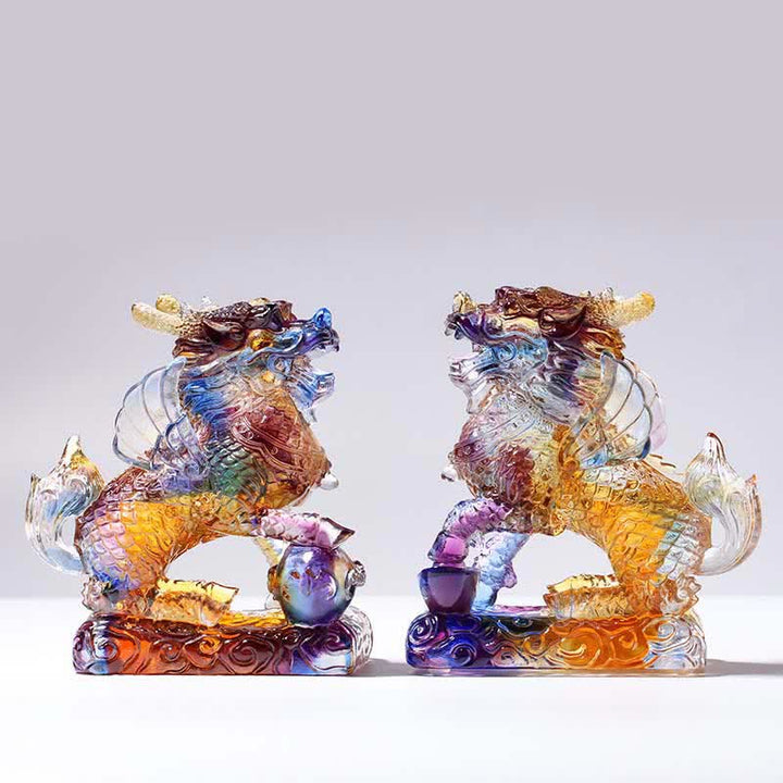 Buddha Stones Feng Shui Kirin Handmade Liuli Crystal Art Piece Fortune Home Office Decoration - image 0