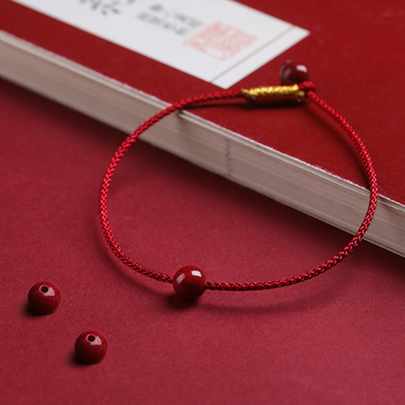 Buddha Stones Natural Cinnabar Red Agate Blessing Red String Bracelet - image 2