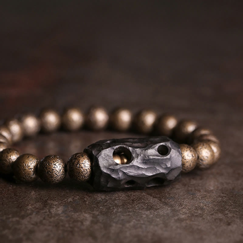 Buddha Stones Tibet Ebony Wood Copper Peace Balance Beaded Bracelet - image 5