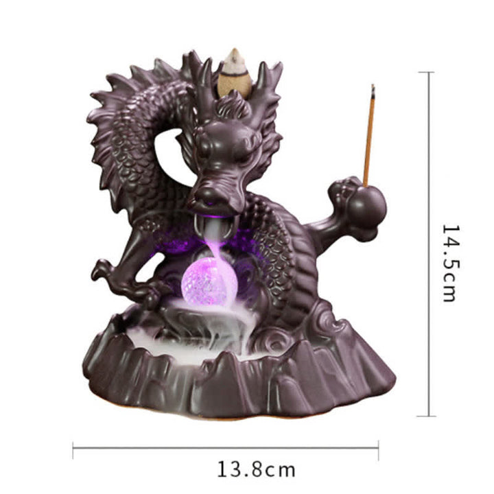 Buddha Stones Auspicious Dragon Ceramic Backflow Smoke Fountain Meditation Healing Incense Burner Led Ball Decoration - image 12