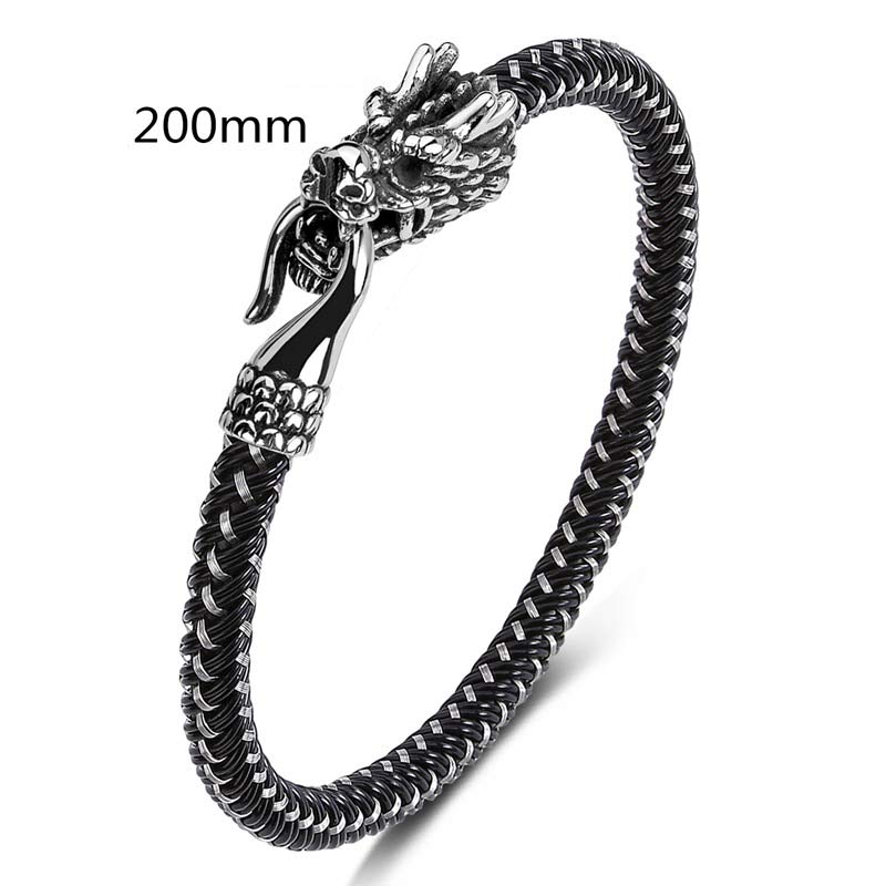 Buddha Stones Dragon Titanium Steel Protection Luck Bracelet - Black&White - 200mm - image 13