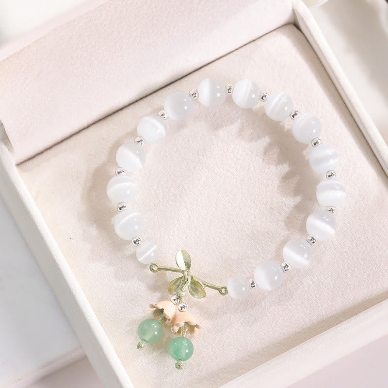 Buddha Stones Cat's Eye Green Aventurine Blue Chalcedony Pink Crystal Peace Orchid Charm Bracelet - Cat's Eye&Green Aventurine - image 0