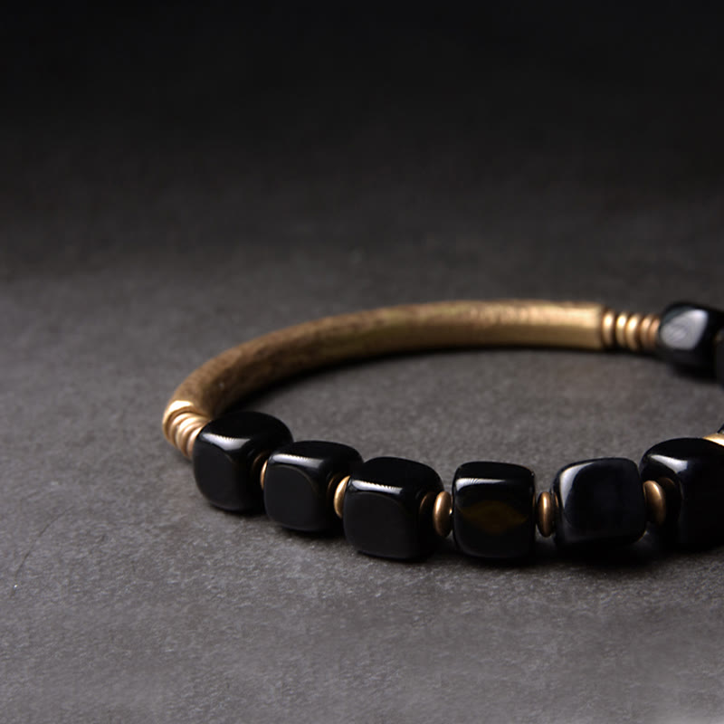 Buddha Stones Black Obsidian Crystal Copper Strength Couple Bracelet - image 6