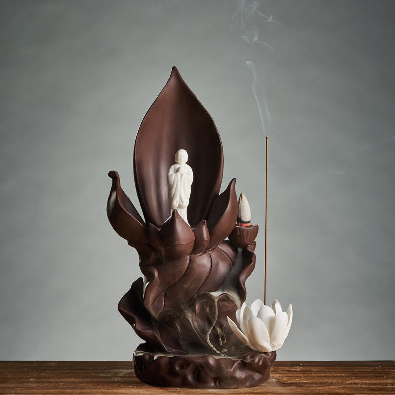 Buddha Stones Lotus Buddha Avalokitesvara Enlightenment Purple Clay Incense Burner Decoration - image 15