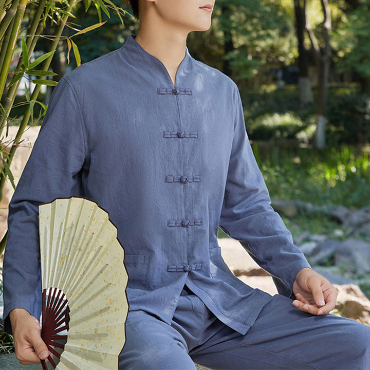 Buddha Stones Spiritual Zen Practice Yoga Meditation Prayer Clothing Cotton Linen Men's Set - Blue - US/UK/AU48，EU58 (6XL) - image 3