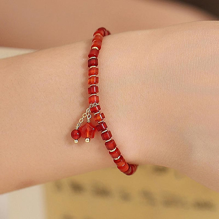 Natural Red Agate Endless Knot Four Leaf Clover Star Confidence String Bracelet - image 17