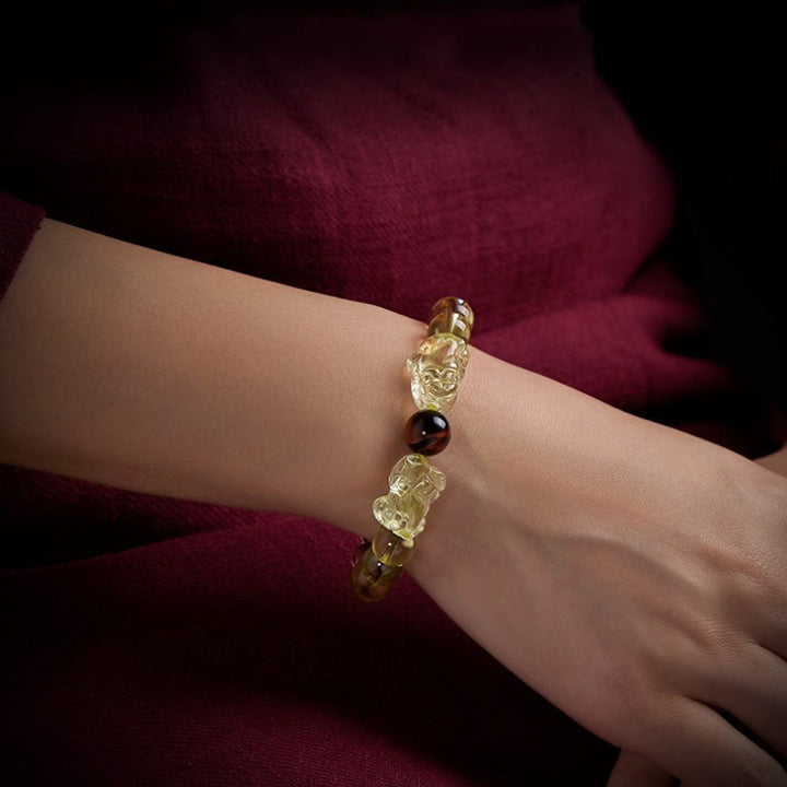 Buddha Stones Natural Citrine Double PiXiu Tiger Eye Prosperity Protection Bracelet - image 10