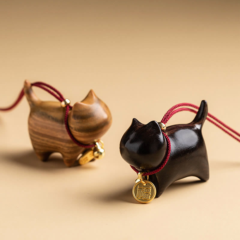 Buddha Stones Ebony Wood Green Sandalwood Lucky Cat Fu Character Lucky Fortune Bell Balance Car Hanging Decoration - image 1