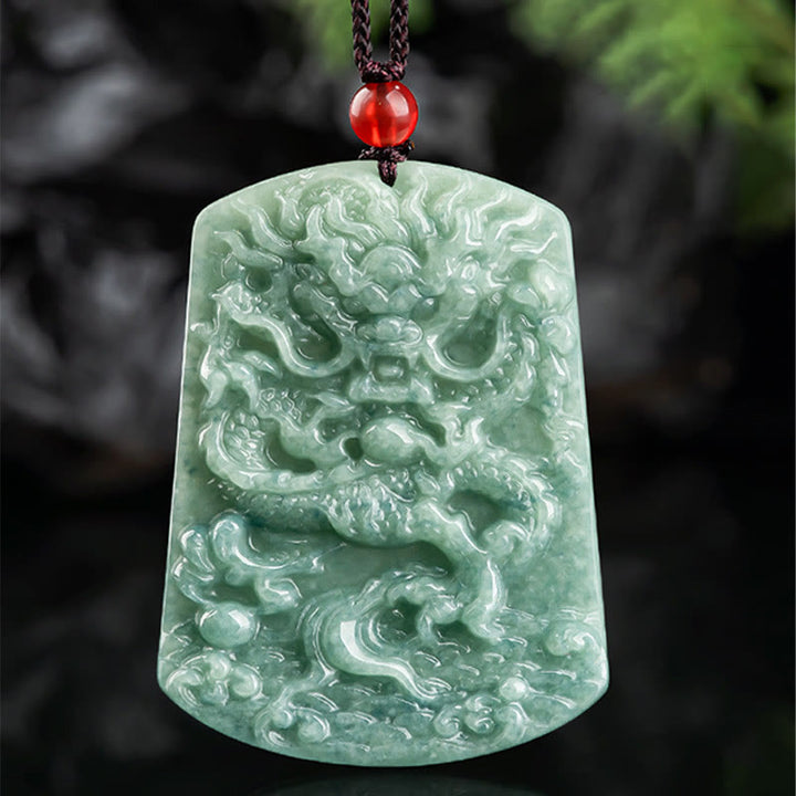 Buddha Stones Natural Jade Chinese Zodiac Dragon Sea Luck String Necklace Pendant - image 4
