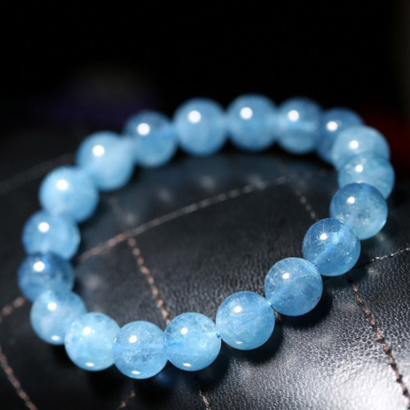 Buddhastoneshop Aquamarine Beads Peace Healing Bracelet - 14mm - image 0
