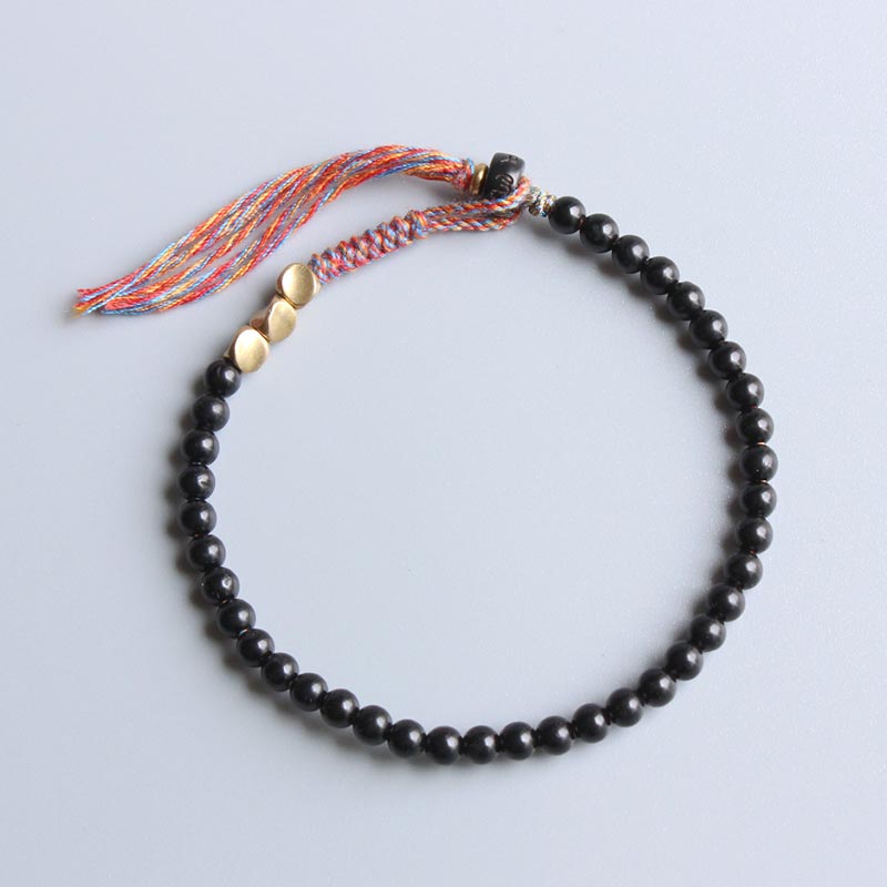 Buddha Stones Handmade Tibetan Black Onyx Tassel Bracelet - image 0