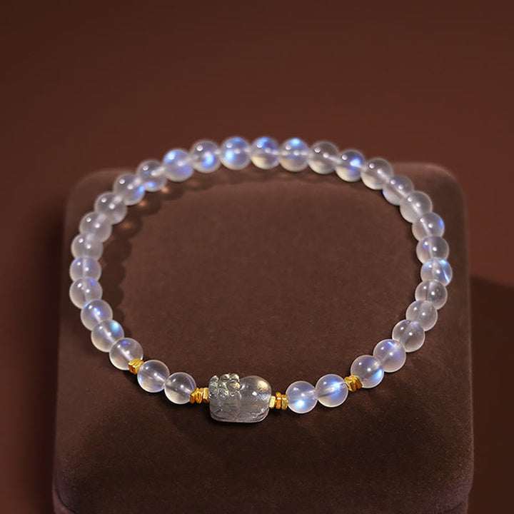 Buddha Stones 925 Sterling Silver Plated Gold Natural Moonstone PiXiu Healing Bracelet - image 8