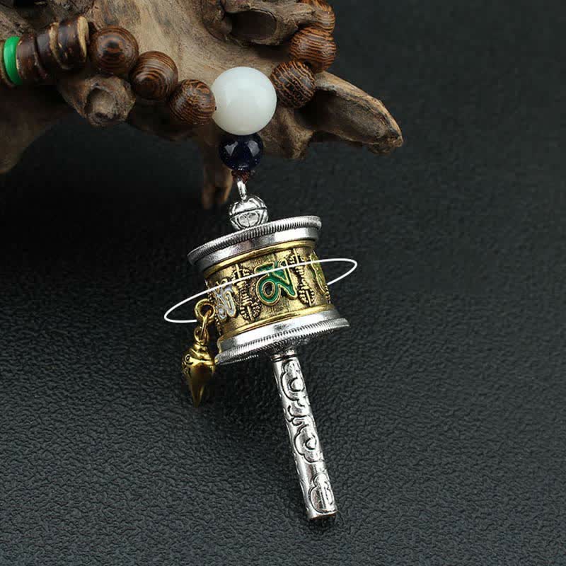 Buddha Stones Tibetan Om Mani Padme Hum Prayer Wheel Rotation Vajra Wood Necklace Pendant - image 6