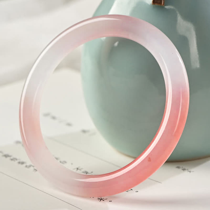 Buddha Stones Pink Golden Silk Jade Wealth Bracelet Bangle - 8mm - 62-64mm - image 0