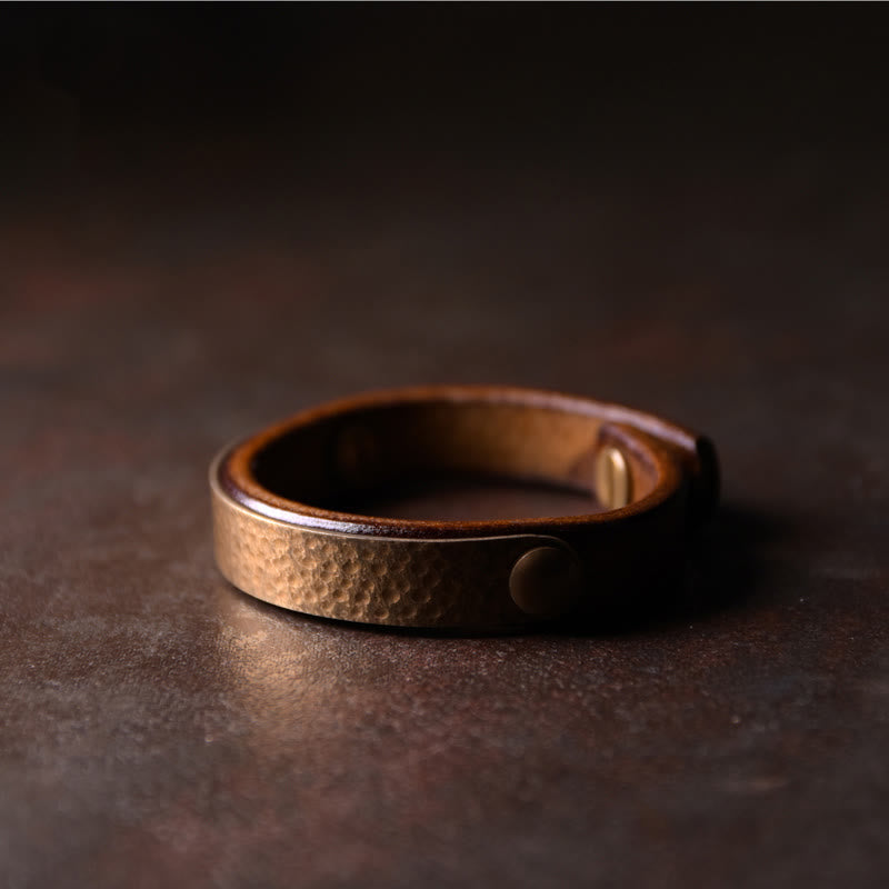 Buddha Stones Vintage Handmade Texture Copper Brass Leather Wealth Bracelet Bangle - Copper Brown - 17-17.5cm - image 0