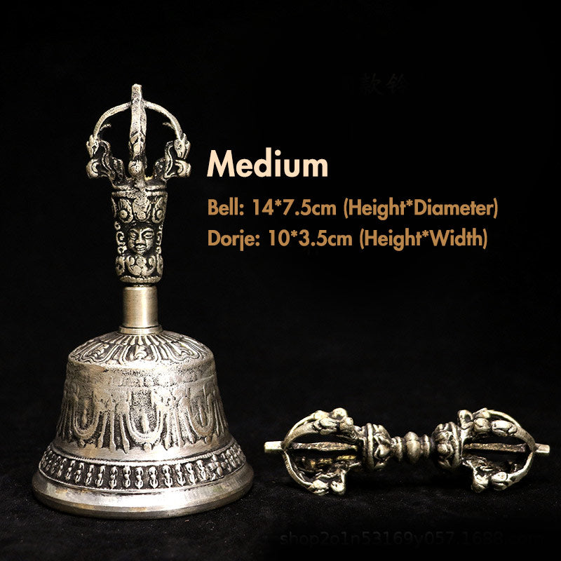 Buddha Stones Tibetan Meditation Bell and Vajra Dorje Copper Decoration Set - Silver - Medium - image 5