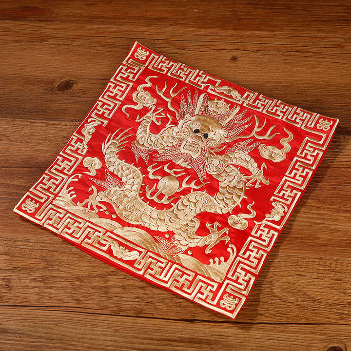 Buddha Stones Crane Phoenix Dragon Kirin Embroidered Cup Mat Pad Tea Cup Coaster Square Kung Fu Tea Mat - Red Golden Dragon - image 22