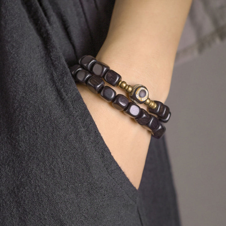 Buddha Stones Ebony Wood Dzi Bead Copper Peace Couple Bracelet - image 3