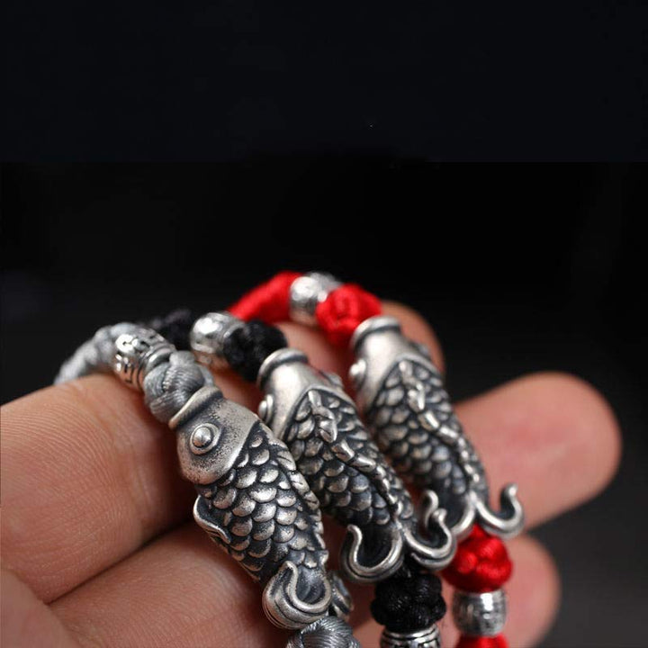 Buddha Stones Silver Luck Koi Fish Braided String Bracelet - image 10