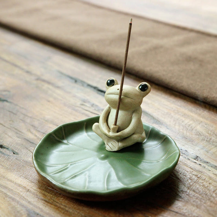 Buddha Stones Handmade Ceramic Stick Frog Incense Burner Decoration - Frog Incense Burner - image 2