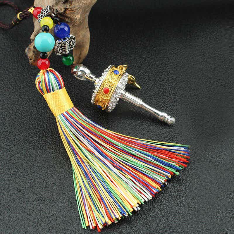 Tibet Om Mani Padme Hum Prayer Wheel Tassel Bag Car Hanging Decoration - image 13