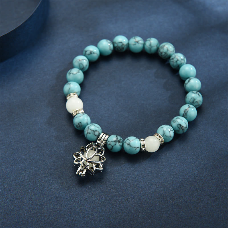Buddha Stones Tibetan Turquoise Glowstone Luminous Bead Lotus Protection Bracelet - image 25