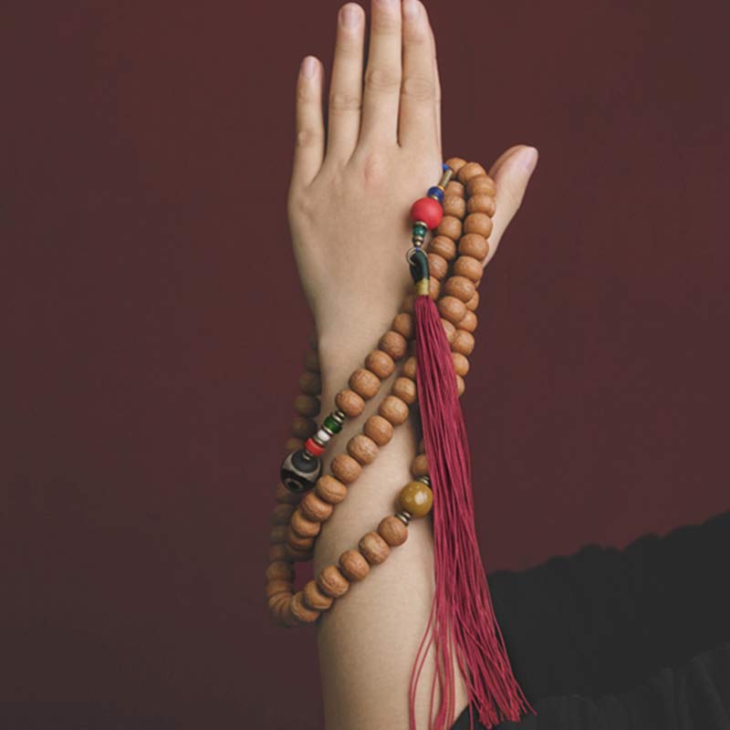Buddha Stones 108 Mala Beads Bodhi Seed Dzi Bead Peace Tassel Bracelet - image 5