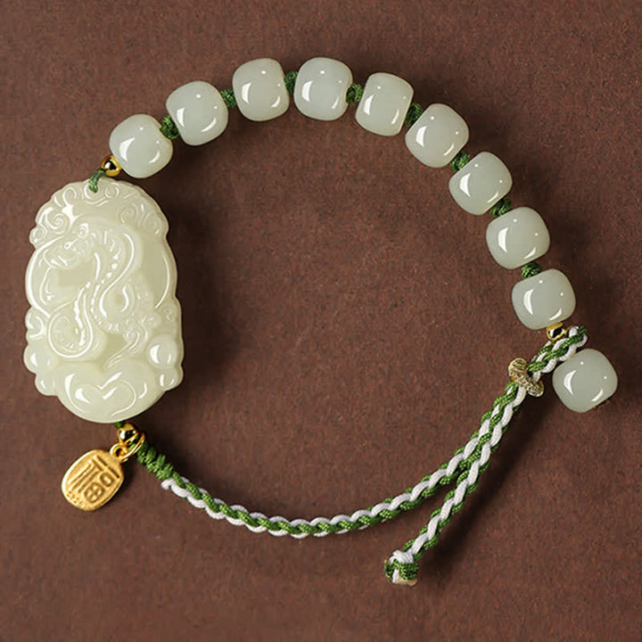 Buddha Stones 925 Sterling Silver Chinese Zodiac Hetian Jade Happiness Luck String Bracelet - Snake - image 12