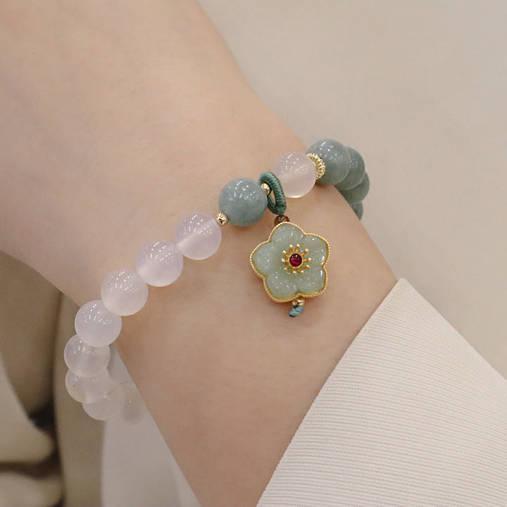 Buddha Stones White Agate Jade Lotus Flower Peace Buckle Protection Bracelet - Jade Agate Flower(Wrist Circumference 14-19cm) - image 5