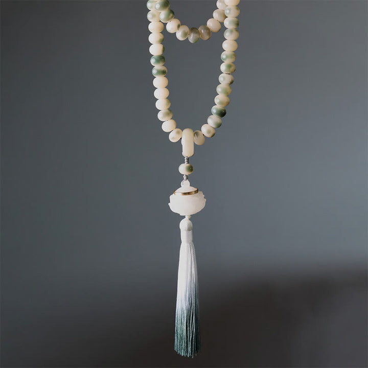 Buddha Stones Natural 108 Mala Beads Bodhi Seed Lotus Engraved Wisdom Tassel Bracelet - image 5