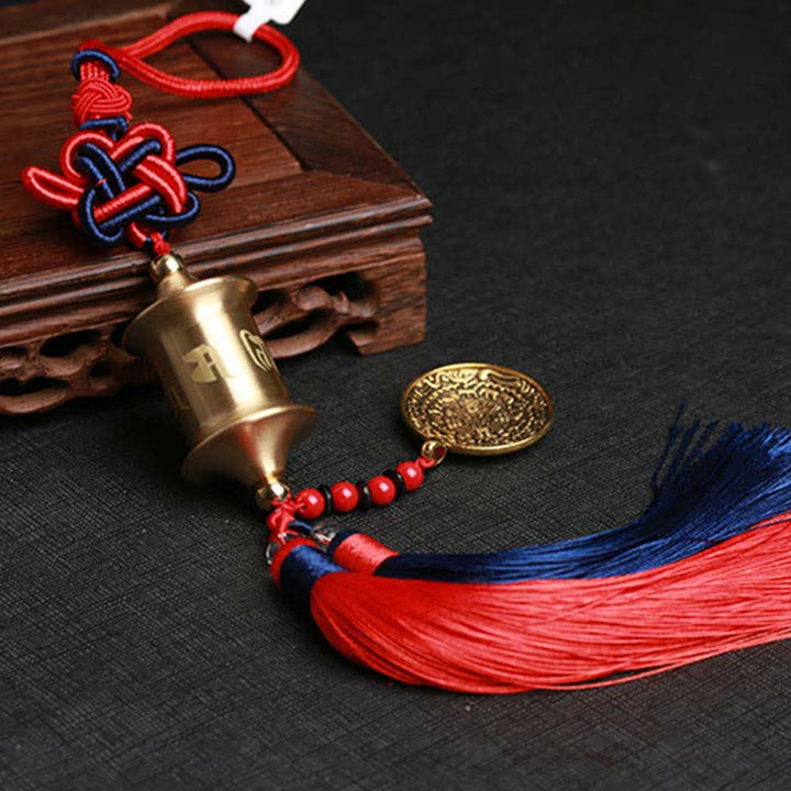 Buddha Stones Tibet Om Mani Padme Hum Prayer Wheel Nine Palace Eight Trigrams Copper Car Hanging Decoration - image 3