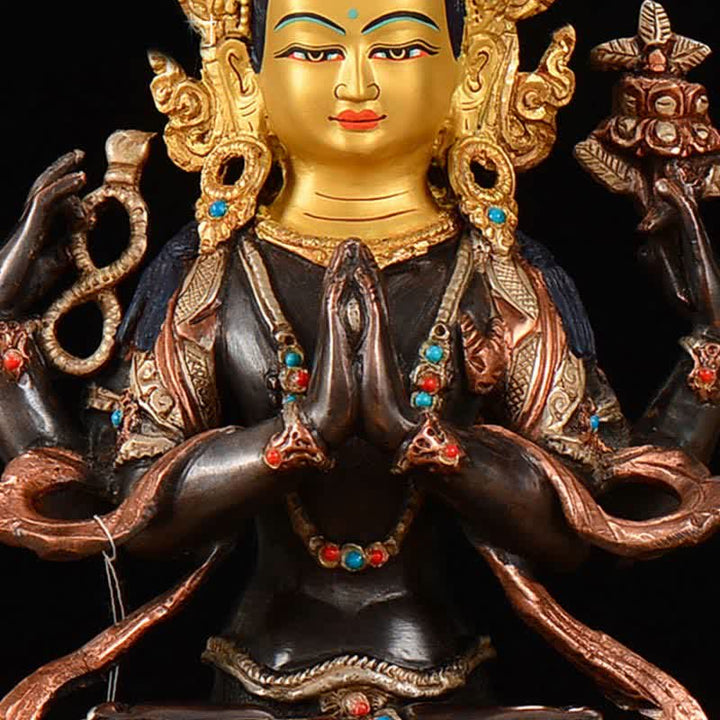 Buddha Stones Bodhisattva Chenrezig Four-armed Avalokitesvara Protection Copper Statue Decoration - image 8