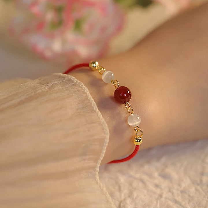 Buddha Stones Red Agate Cat Eye Braided String Confidence Bracelet - Red Agate&Red String(Bracelet Size 15+5cm) - image 0