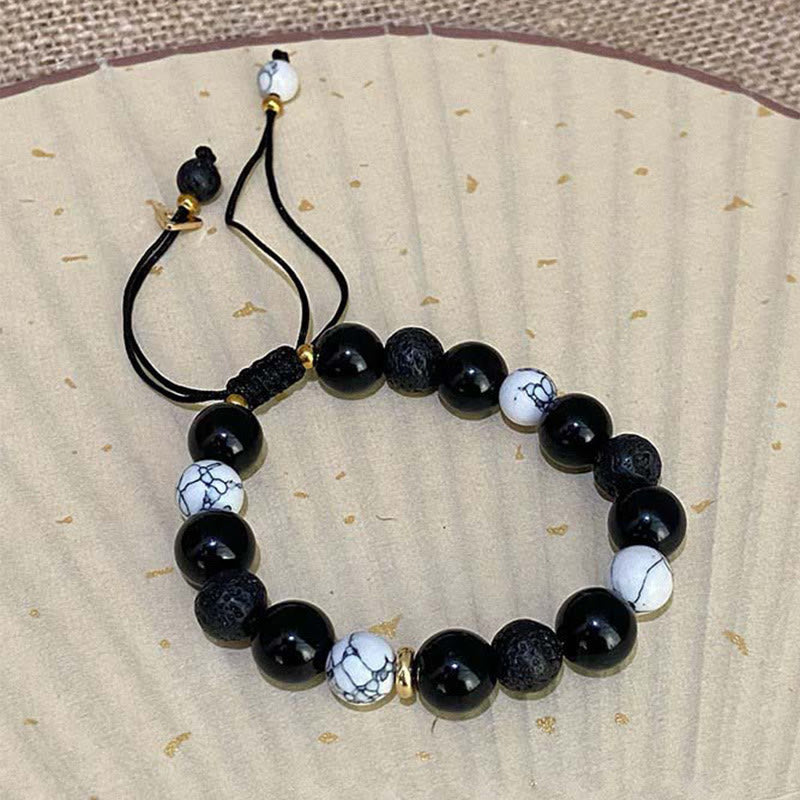 Buddha Stones Black Obsidian Lava Rock Stone Yin Yang Strength Bracelet - image 16