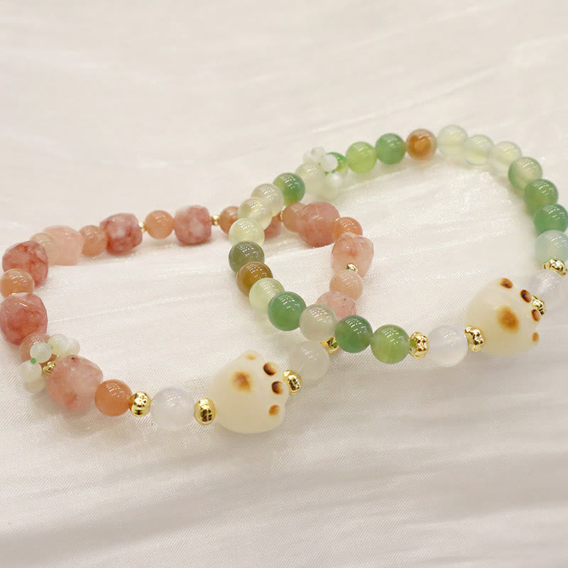 Buddha Stones Green Agate Sun Stone Cat's Eye Bodhi Seed Cat Paw Support Bracelet - image 1