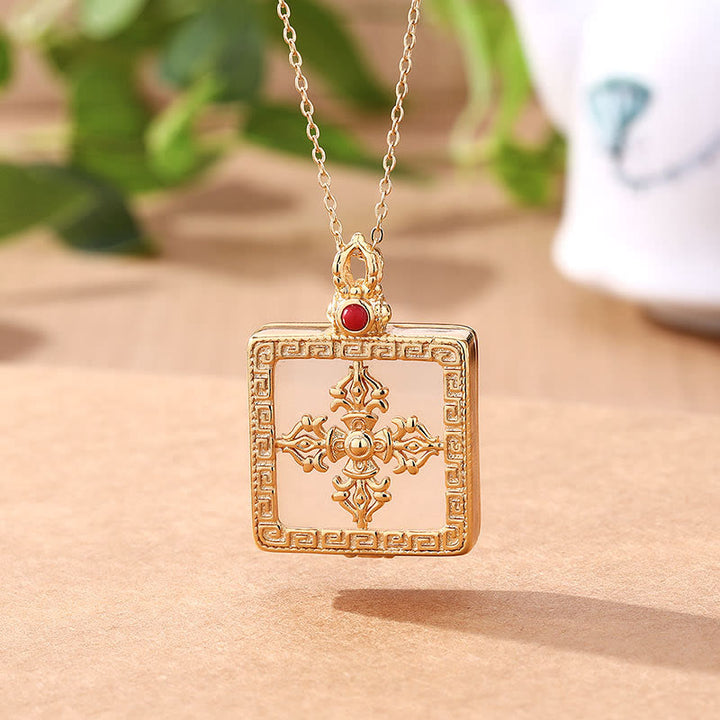 24K Gold Plated White Jade Double Dorje Protection Luck Necklace Pendant - image 4