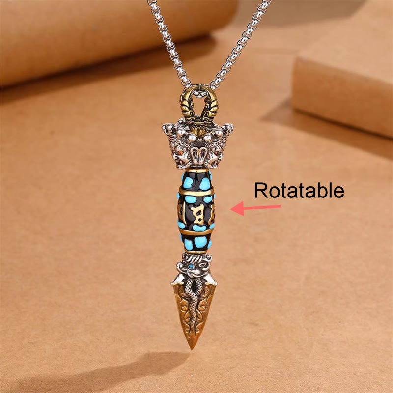 Buddha Stones Tibet Om Mani Padme Hum Dzi Bead Dorje Vajra Pattern Wealth Rotatable Necklace Pendant - image 4