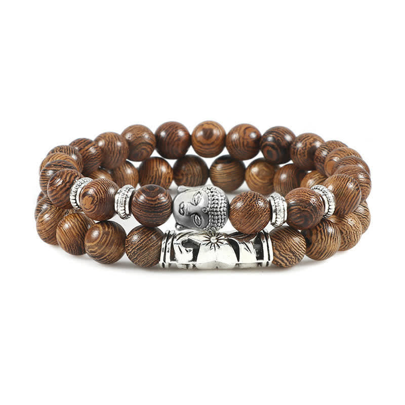 Buddha Stones 2Pcs Natural Crystal Agate Buddha Protection Bracelet - Wenge Wood - image 9
