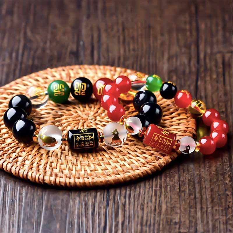 Buddha Stones Chinese Zodiac Feng Shui Obsidian Five-Element Wealth Porsperity Bracelet - image 9
