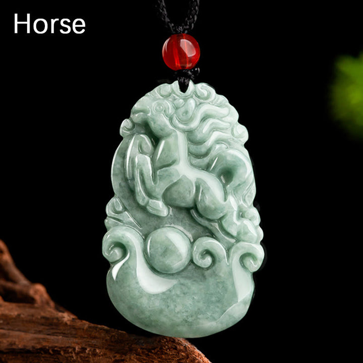 Buddha Stones Natural Green Jade 12 Chinese Zodiac Luck Prosperity Necklace Pendant - Horse - image 15