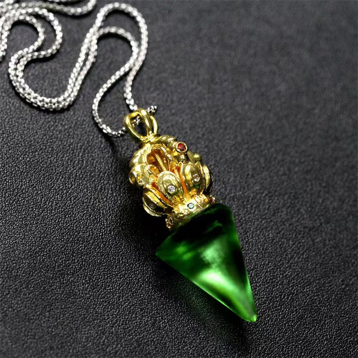 Buddha Stones Tibetan Dorje Vajra 4 Prong Lotus Liuli Crystal Strength Necklace Pendant - image 8