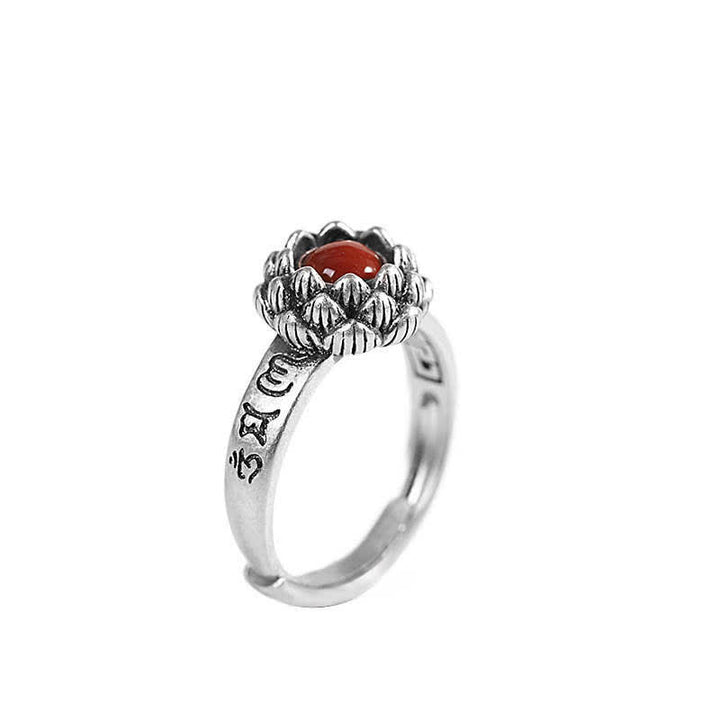 Buddha Stones925 Sterling Silver Lotus Red Agate Confidence Blessing Ring - image 11