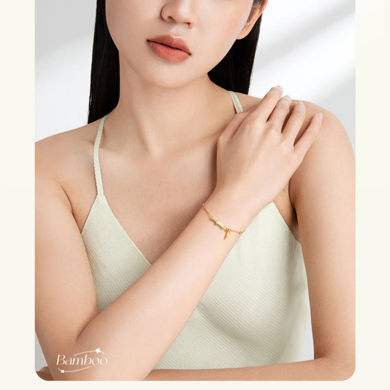 Buddha Stones 925 Sterling Silver 18K Gold Plated White Jade Bamboo Zircon Leaf Luck Bracelet - image 10